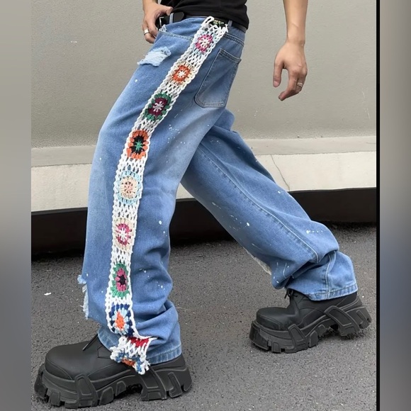 Knitted denim pants jeans - Picture 1 of 6